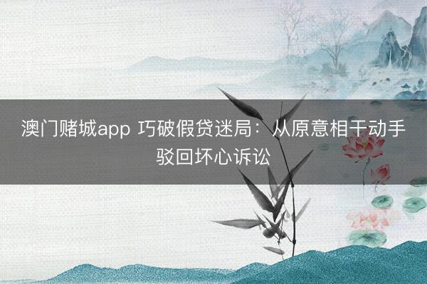 澳门赌城app 巧破假贷迷局：从原意相干动手驳回坏心诉讼